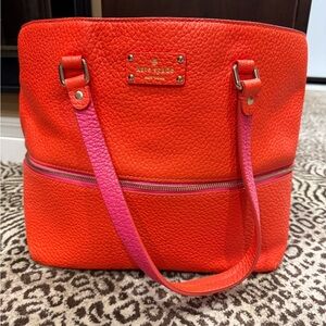 Expandable Kate Spade Vibrant Orange and Pink Tote
